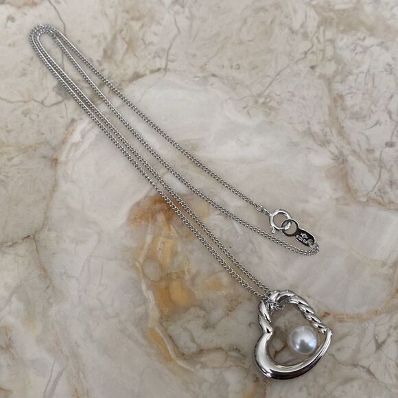 Tasaki Japanese Akoya Pearl 6.8mm 925 Sterling Silver Open Heart Necklace - Picture 5 of 12
